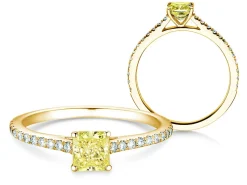 Diamantring Fancy Yellow Cushion Pavé