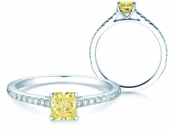Diamantring Fancy Yellow Cushion Pavé