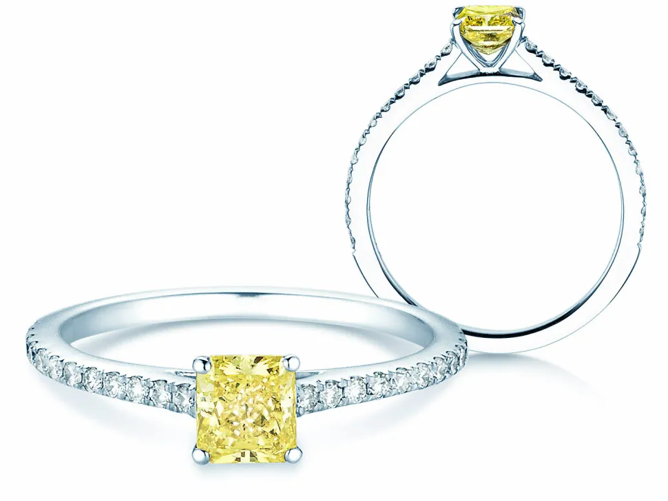 Diamantring Fancy Yellow Cushion Pavé