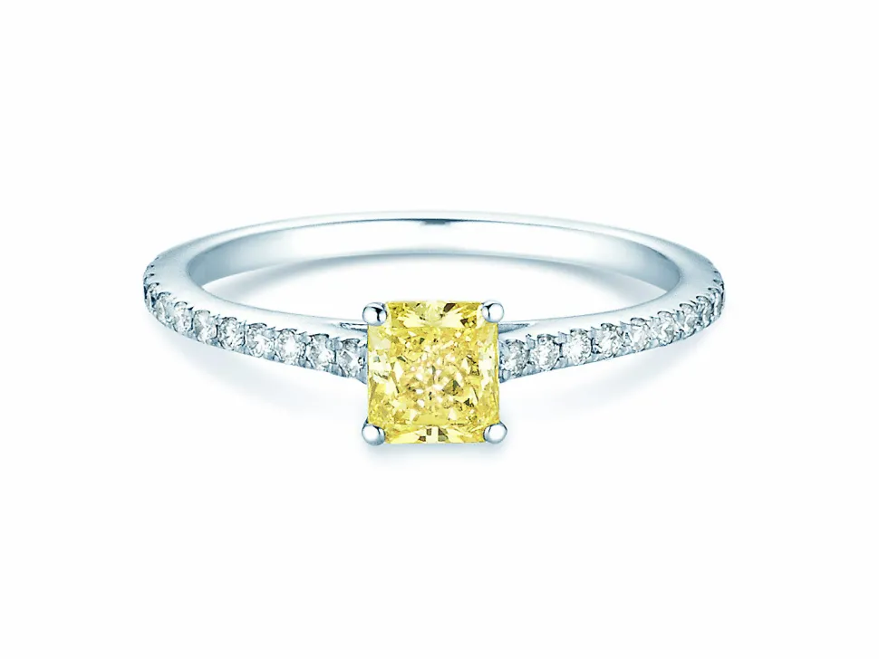 Diamantring Fancy Yellow Cushion Pavé
