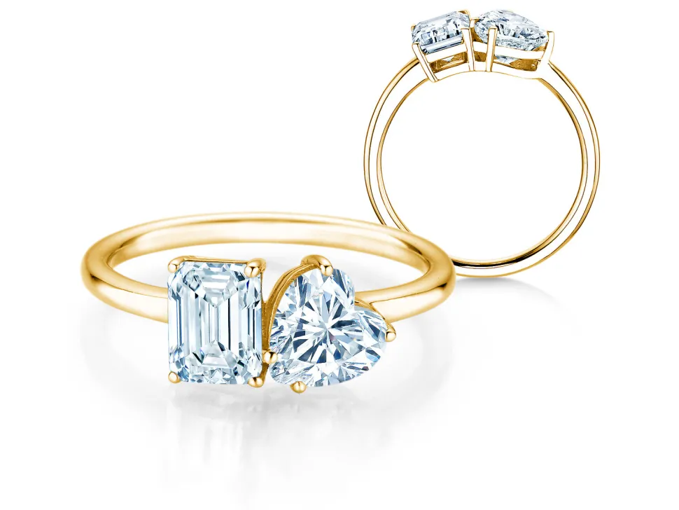 Diamantring Toi et Moi Emerald & Heart