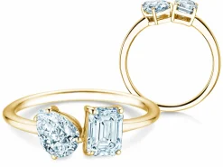 Diamantring Toi et Moi Pear & Emerald