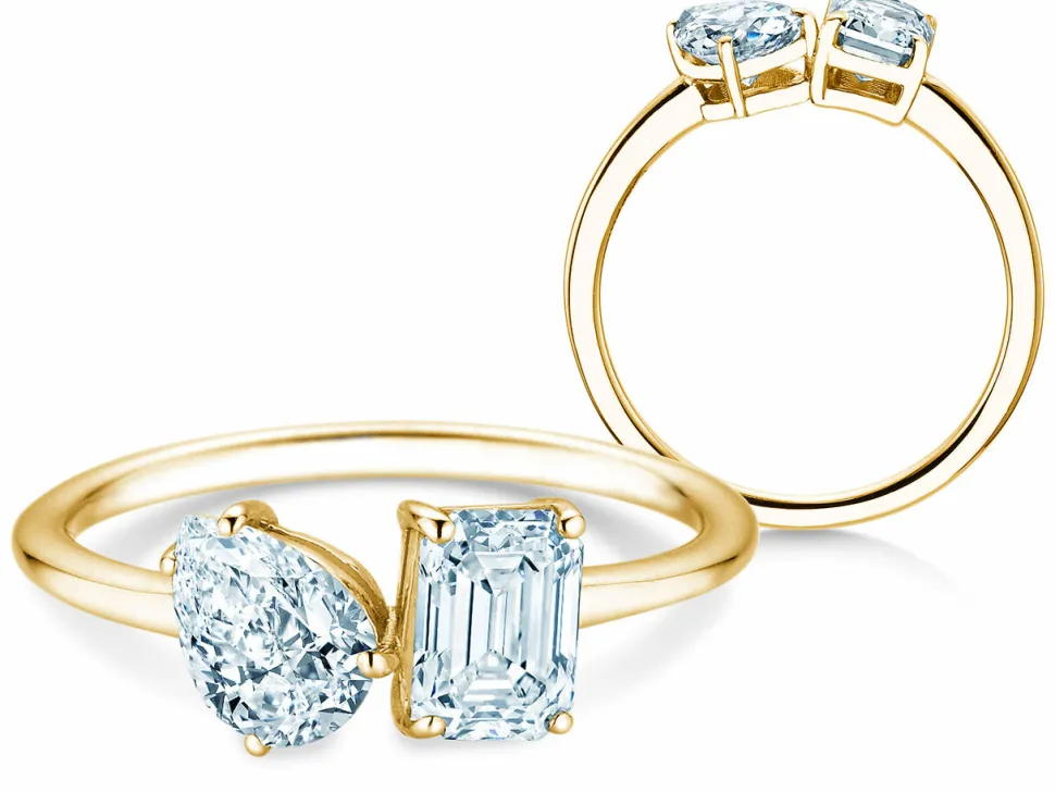 Diamantring Toi et Moi Pear & Emerald
