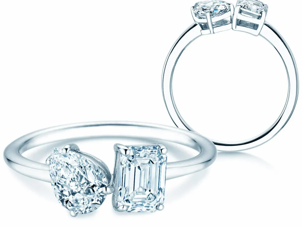 Diamantring Toi et Moi Pear & Emerald
