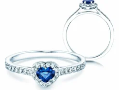 Farbsteinring Heart Saphir mit Diamanten